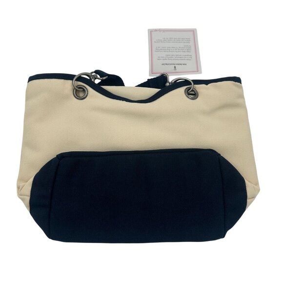 Thirty-One Gifts Canvas Crew Mini Thermal Tote In Cream & Navy Blue - Picture 2 of 7